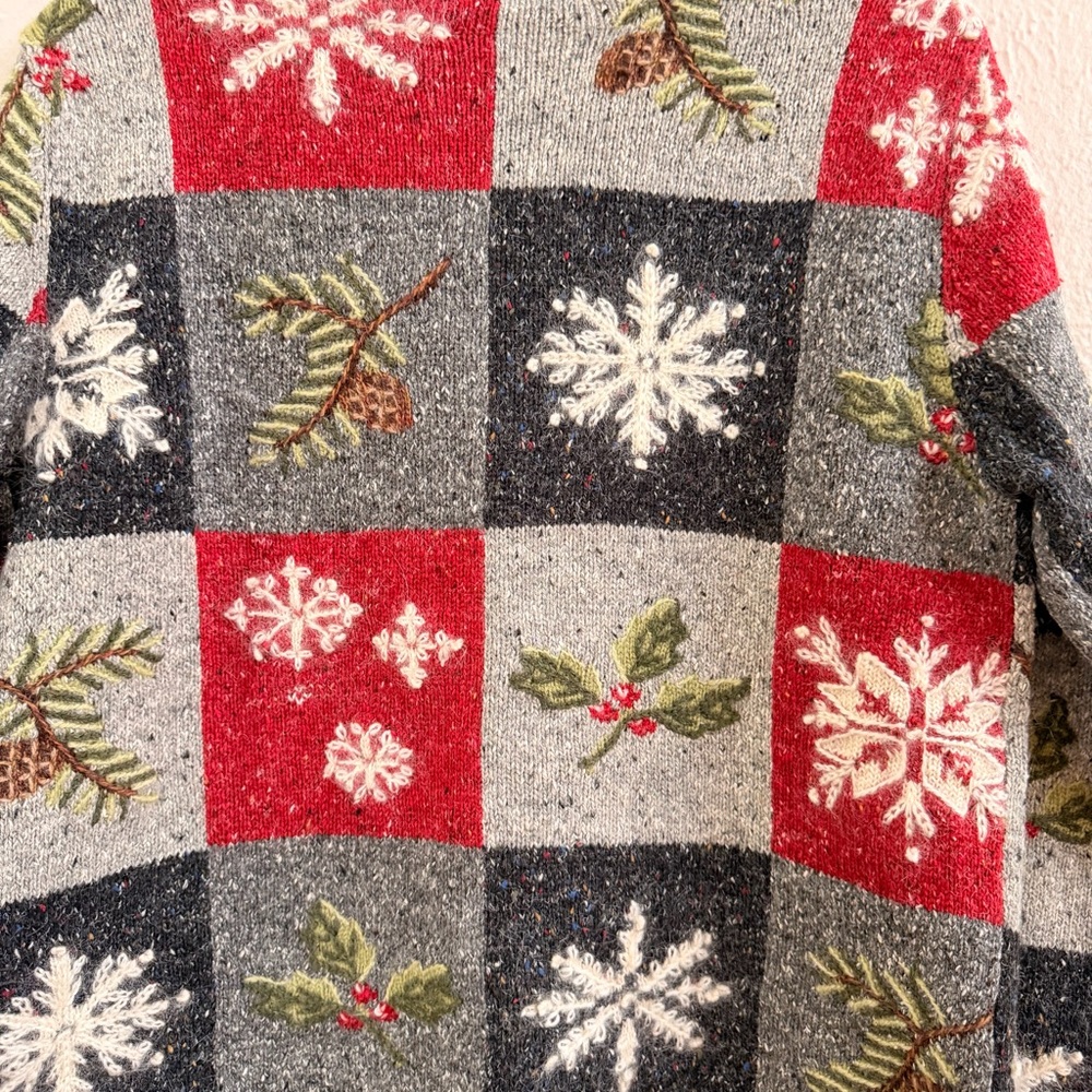 Talbots patchwork snowflake wool blend cardigan - image 6